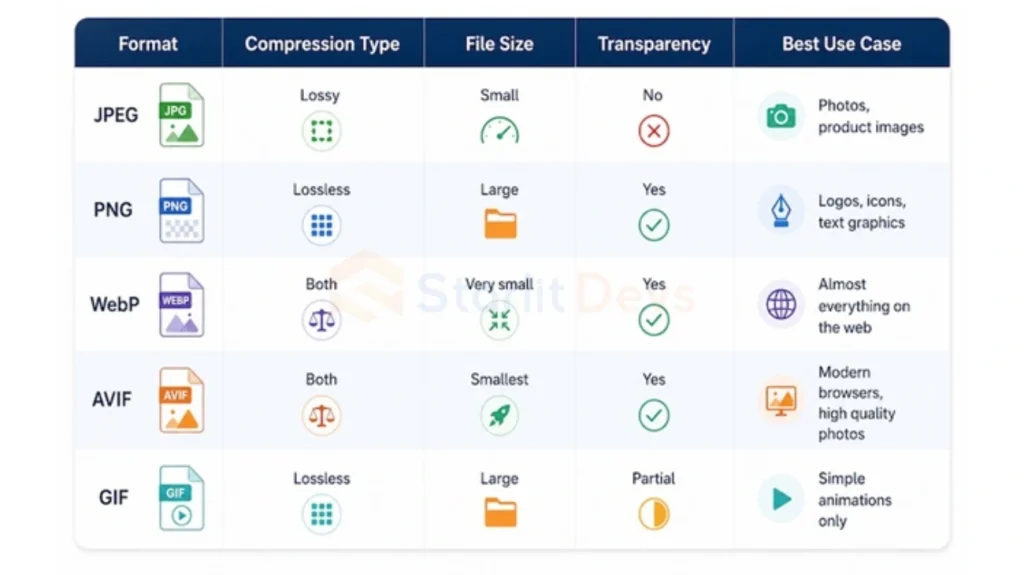 Image Format Comparison Table